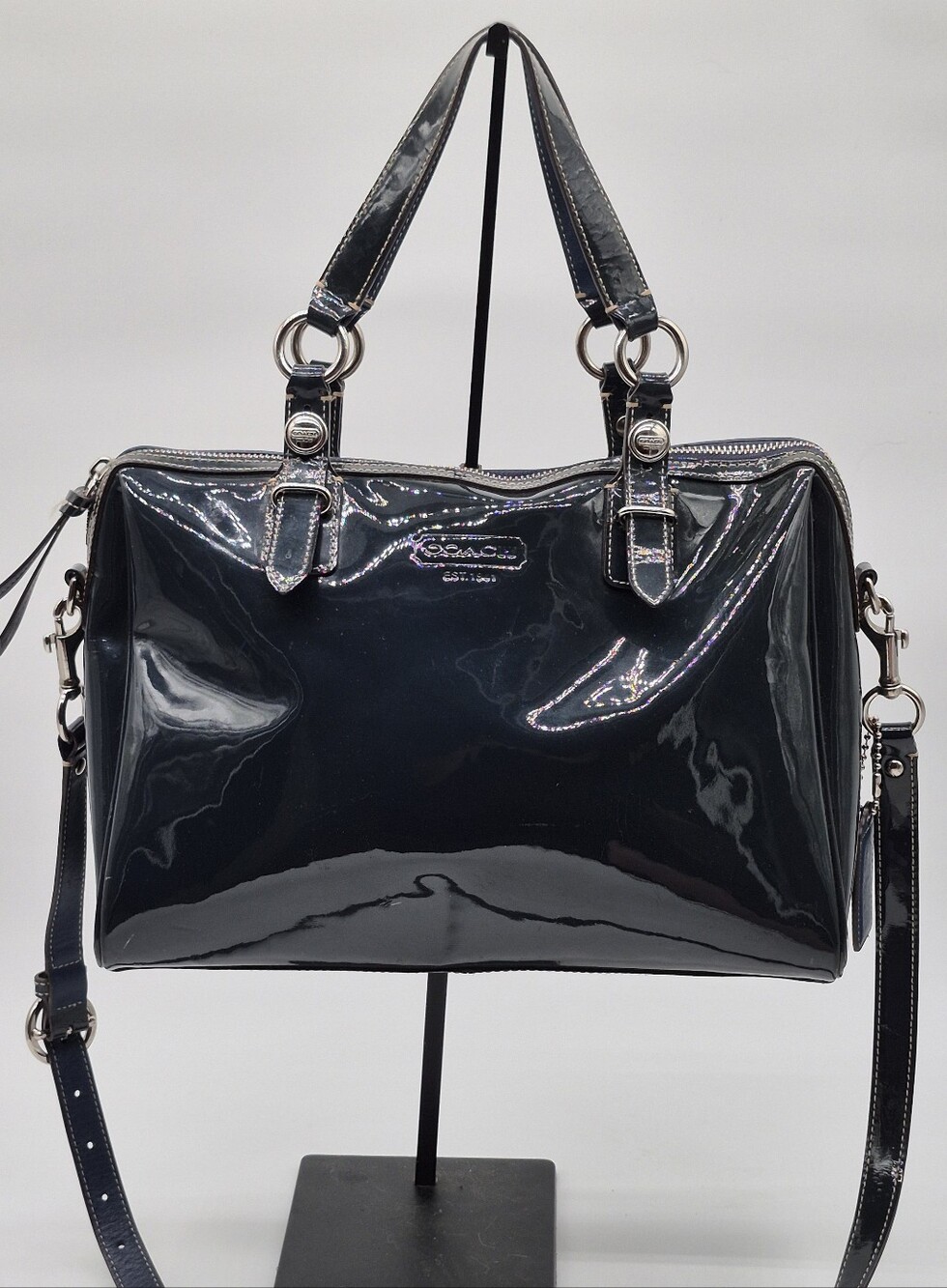 Coach Glossy Patent Satchel in Navy